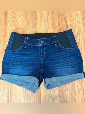 🐣ISABEL MATERNITY DENIM JEAN SHORTS SIZE 4/27 SIDE PANELS MIDI PREGNANCY SHORTS